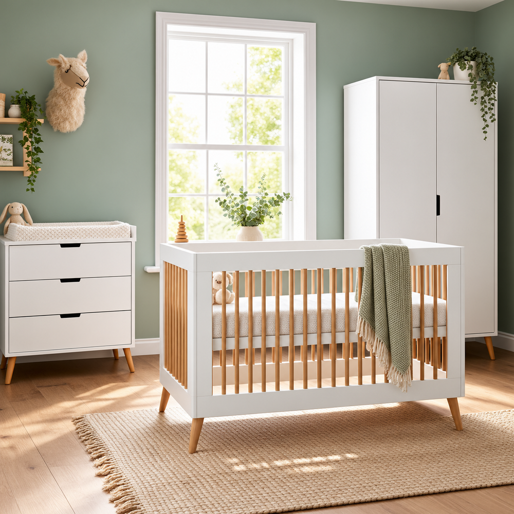 Obaby Maya Mini 3 Piece Nursery Furniture Set – White & Natural Wood