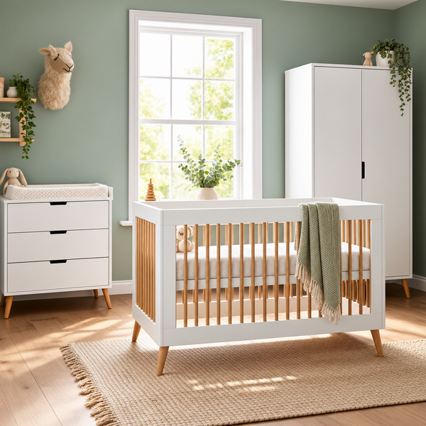 Obaby Maya Mini 3 Piece Nursery Furniture Set – White & Natural Wood