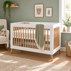 Obaby Maya Mini Cot Bed – White & Natural Wood