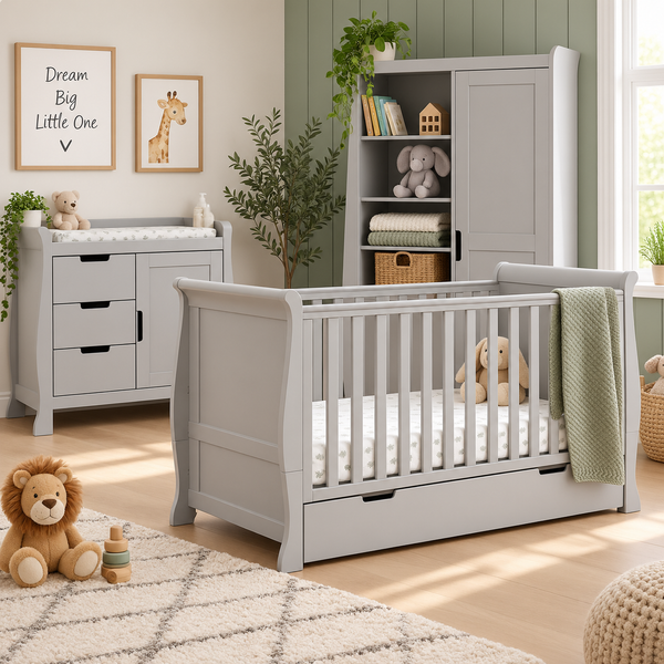 OBaby Stamford Classic 3 Piece Nursery Room Set - Warm Grey