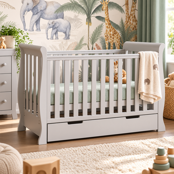 OBaby Stamford Mini Sleigh Cot Bed - Warm Grey