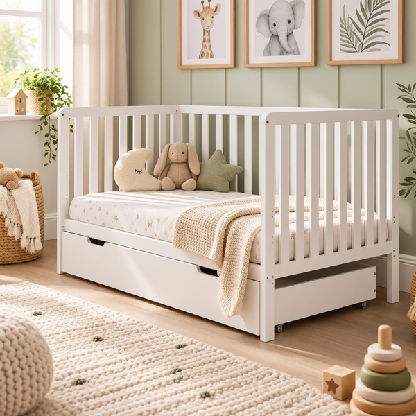 OBaby Bantam Cot Bed in White - With Under Bed Drawer