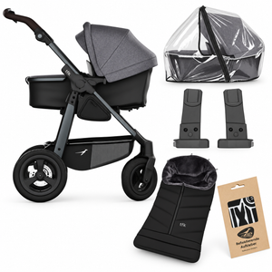 TFK Mono4 Premium Black Essential Bundle | Footmuff, Raincover & Car Seat Adaptors