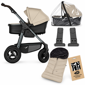 TFK Mono4 Sand Essential Bundle | Footmuff, Raincover & Car Seat Adaptors