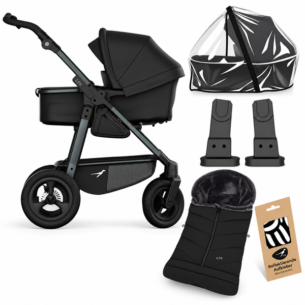 TFK Mono4 Black Essential Bundle | Footmuff, Raincover & Car Seat Adaptors