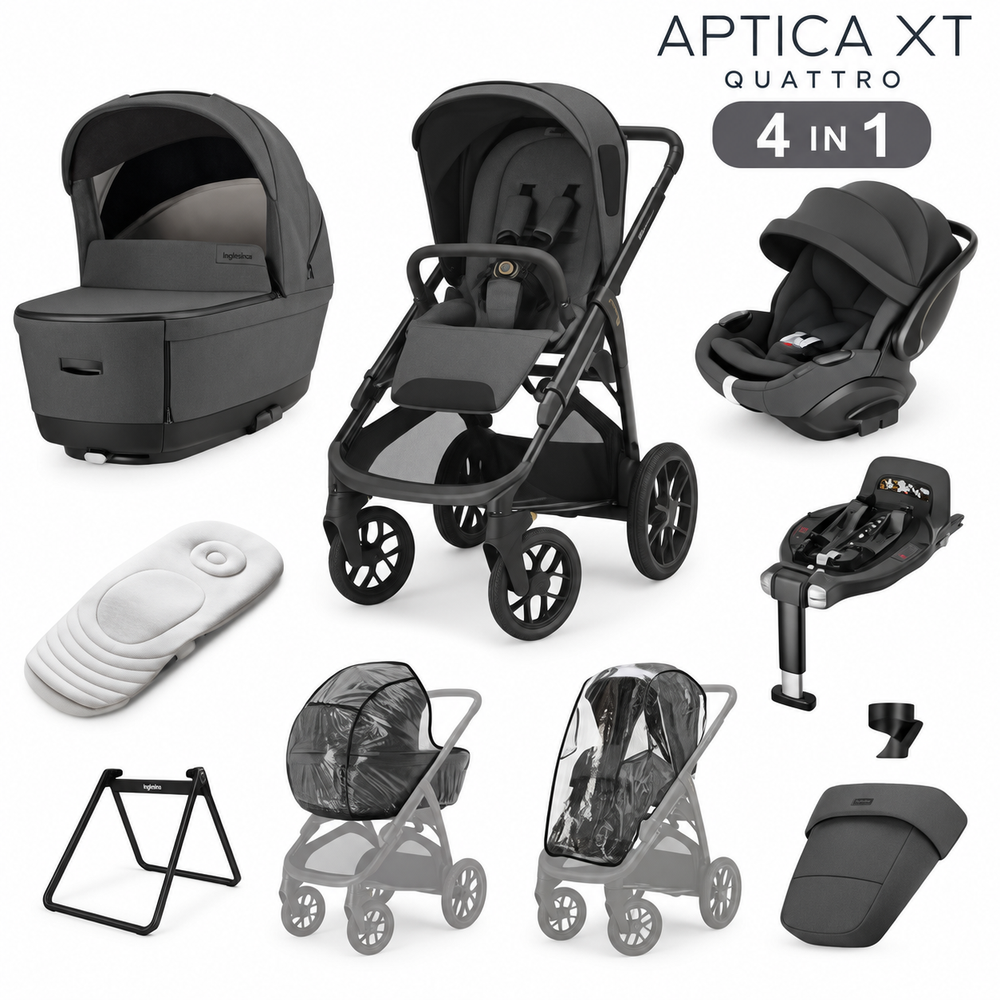 Inglesina Aptica XT 3 in 1 Travel System 2026 - Magnet Grey | Lie-Flat Car Seat & 360° Base