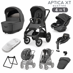 Inglesina Aptica XT 3 in 1 Travel System 2026 - Magnet Grey | Lie-Flat Car Seat & 360° Base
