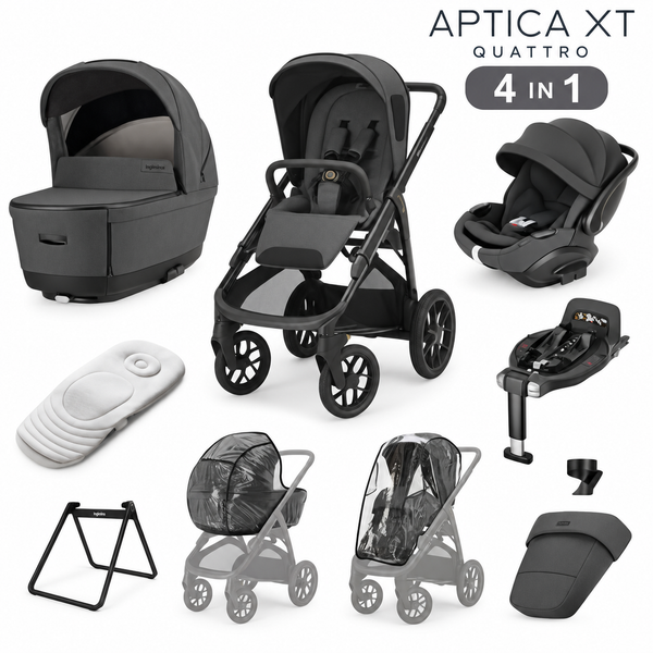 Inglesina Aptica XT 3 in 1 Travel System 2026 - Magnet Grey | Lie-Flat Car Seat & 360° Base