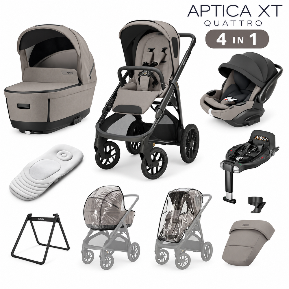 Inglesina Aptica XT 3-in-1 Travel System 2026 – Tundra Beige | Lie-Flat Car Seat & 360° Base