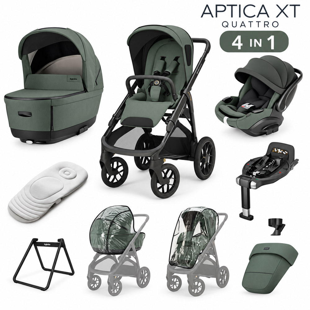 Inglesina Aptica XT 3-in-1 Travel System – Taiga Green 2026 | Lie-Flat Car Seat & 360° Base