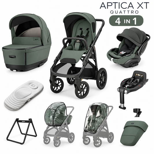 Inglesina Aptica XT 3-in-1 Travel System – Taiga Green 2026 | Lie-Flat Car Seat & 360° Base