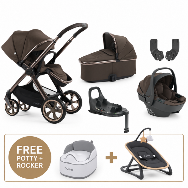 Oyster 4 Chocolate Velvet Essentials Travel System with Capsule 360 Car Seat & Rotating ISOFIX Base