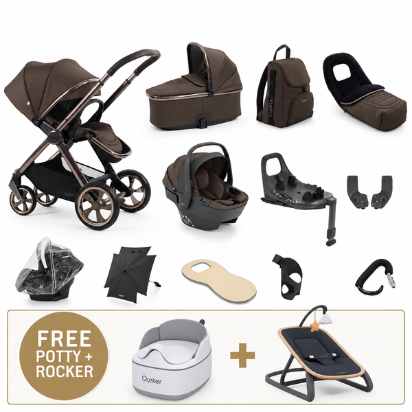 Oyster 4 Chocolate Velvet  Ultimate Travel System with Capsule 360 Car Seat & Rotating ISOFIX Base