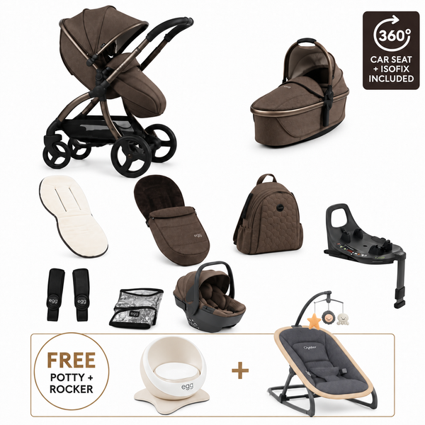 Egg3 Chocolate Velvet Luxury Bundle with Shell 360 i-Size Car Seat & 360 ISOFIX Base