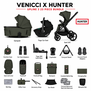 Venicci x Hunter Upline 3 Dark Olive 4-in-1 Plus Travel System with ISOFIX Base & Home Stand