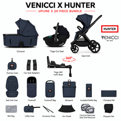 Venicci x Hunter Upline 3 Navy 4-in-1 Travel System with Rotating Isofix Base