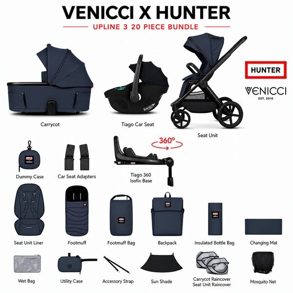 Venicci x Hunter Upline 3 Navy 4-in-1 Travel System with Rotating Isofix Base