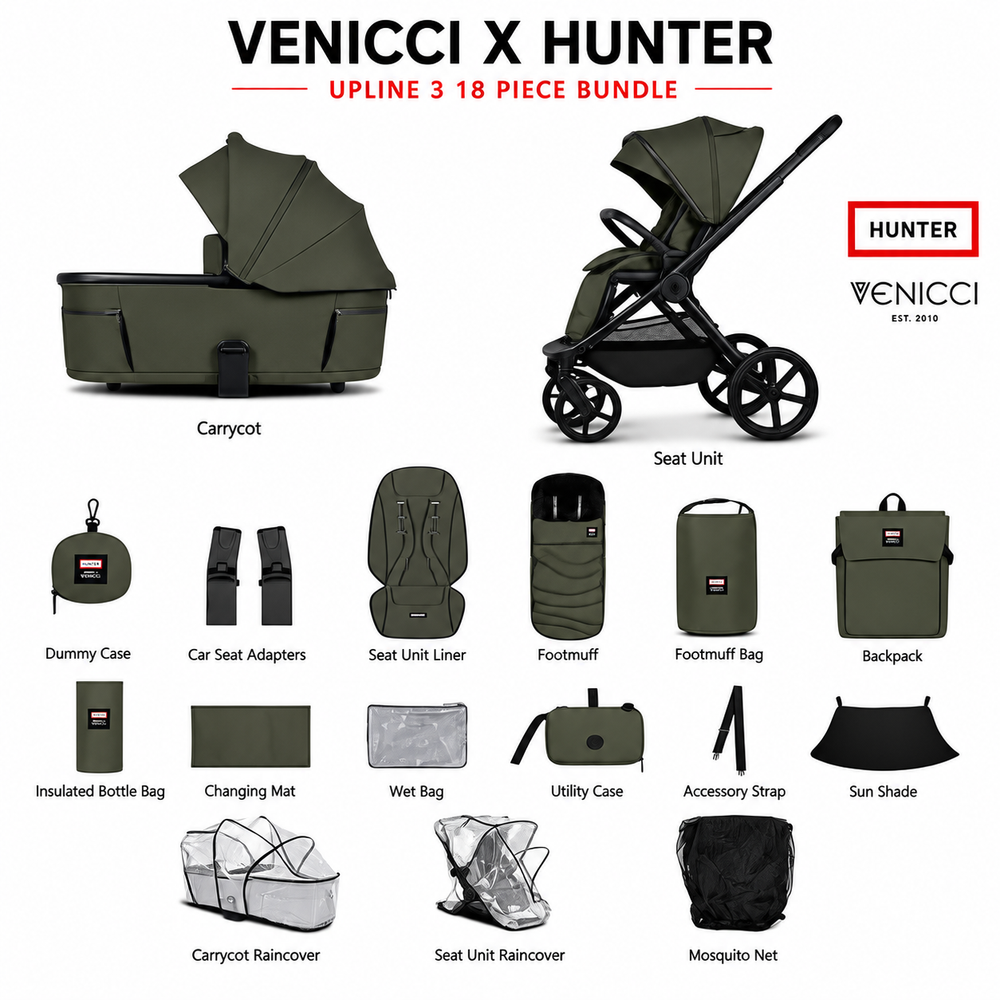 Venicci x Hunter Upline 3 Dark Olive 2-in-1 Pram & Pushchair