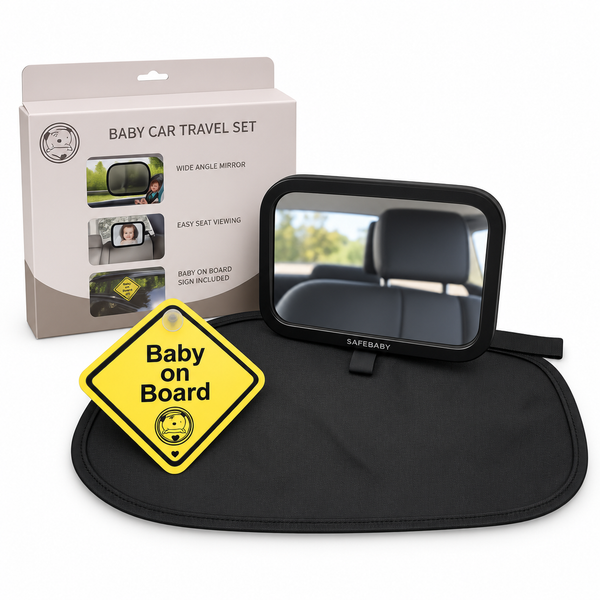 Snuggle Baby Car Travel Set with Sunshade, Mirror & Baby On Board Sign