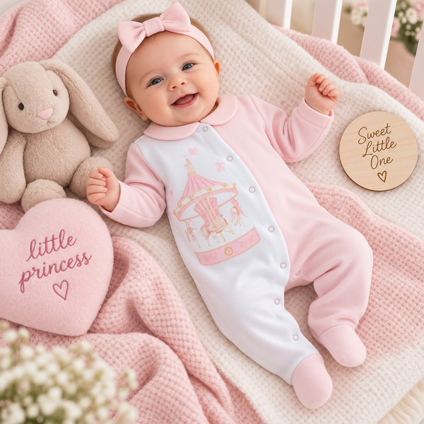 First Baby Luxury Carousel Baby Grow - Pink