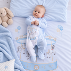 Luxury 5-Piece Blue Baby Bedding Set – Carousel Design | 100% Cotton | Fits Standard Cot
