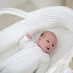 Clair de Lune Crochet Moses Basket with Wooden Rocking Stand – White
