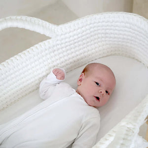 Clair de Lune Crochet Moses Basket with Wooden Rocking Stand – White