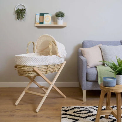 Clair De Lune Palm Moses Basket in Cream Dimple
