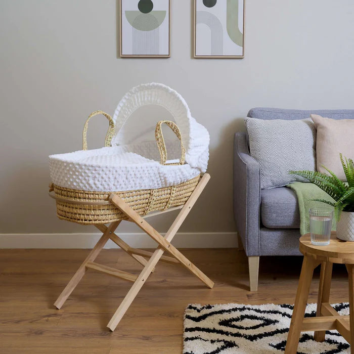 Baby Moses Basket in White Dimple By Clair De Lune