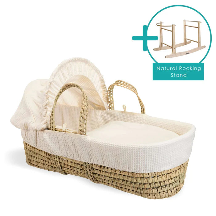 Baby Moses Basket in Cream Waffle By Clair De Lune