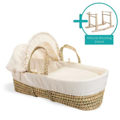 Baby Moses Basket in Cream Waffle By Clair De Lune
