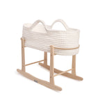 Clair de Lune Crochet Moses Basket with Wooden Rocking Stand – White