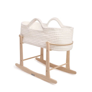 Clair de Lune Crochet Moses Basket with Wooden Rocking Stand – White