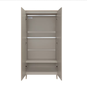 Babymore dante 3 piece nursery room set features a sleek matte gray two-door wardrobe with adjustable shelves and slim metal rods