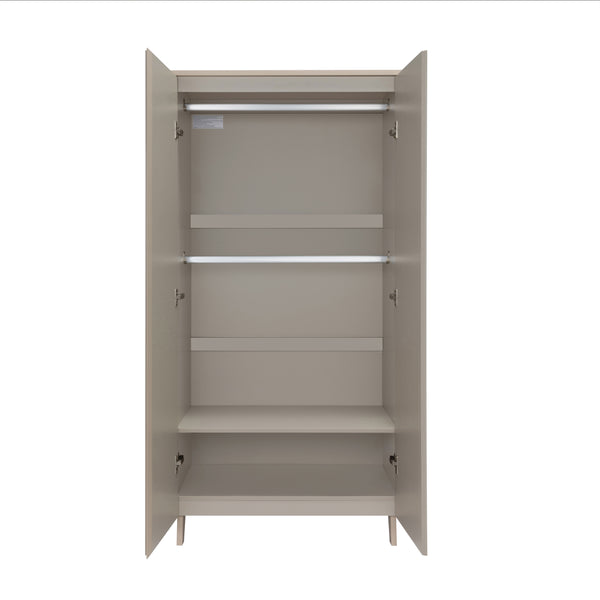 Babymore dante 3 piece nursery room set features a sleek matte gray two-door wardrobe with adjustable shelves and slim metal rods
