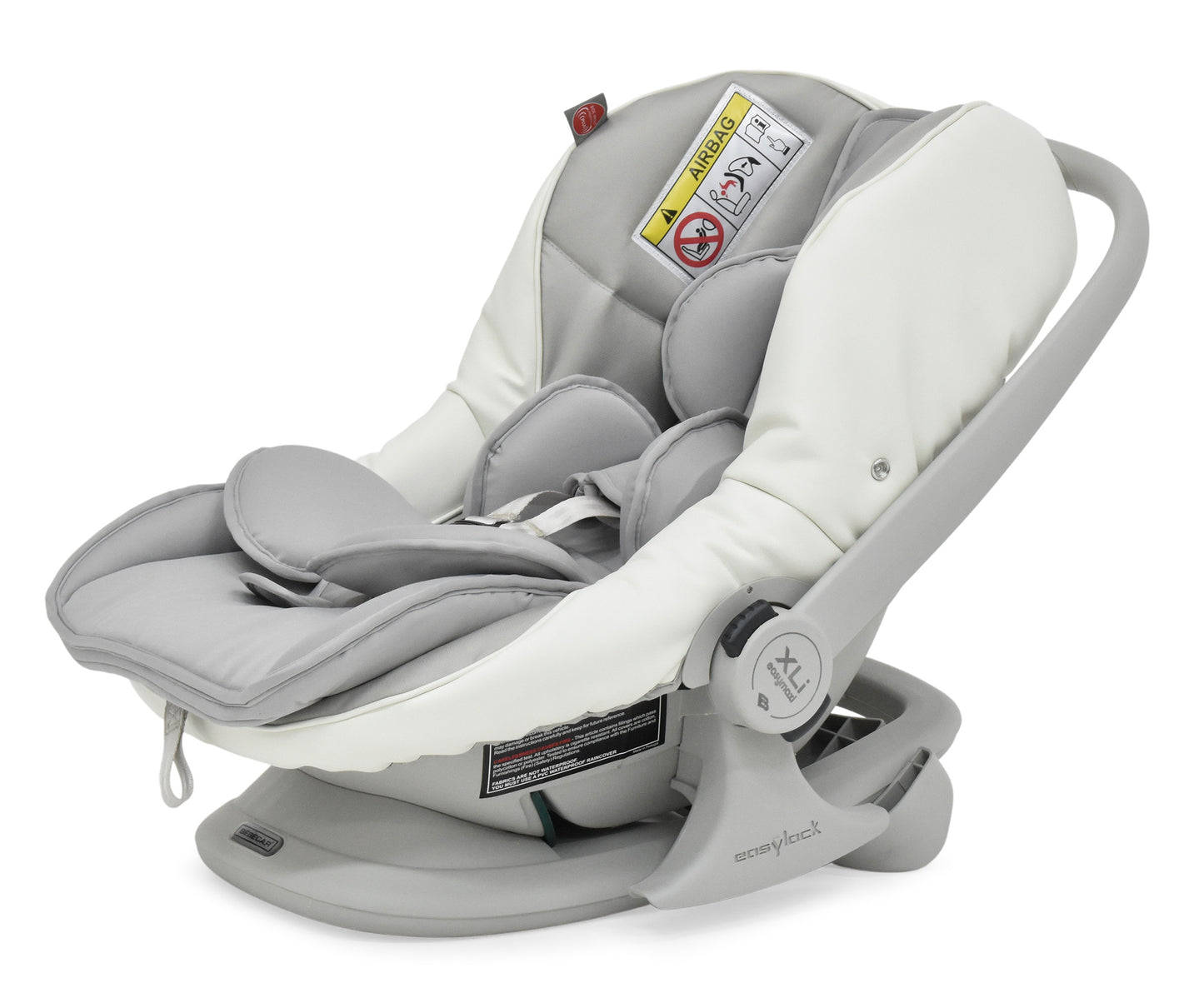 Bebecar stylo class privé white sparkle 3-in-1 travel system gray and white infant car seat with padded fabric upholstery