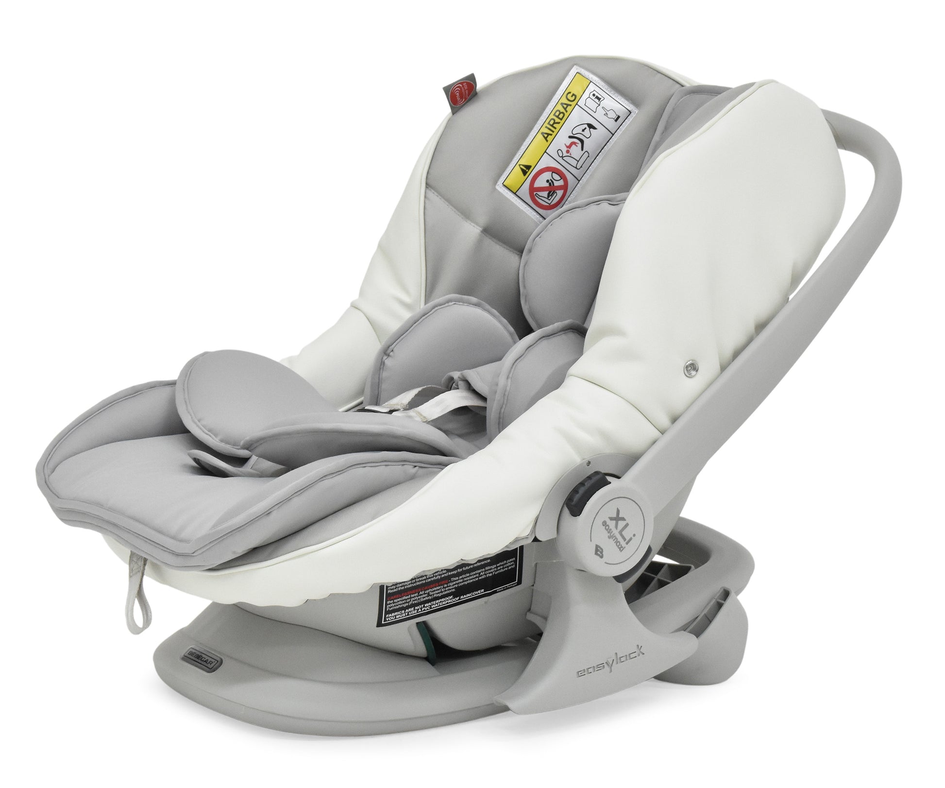 Bebecar stylo class privé white sparkle 3-in-1 travel system gray and white infant car seat with padded fabric upholstery