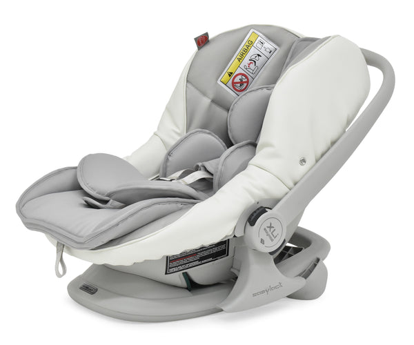 Bebecar stylo class privé white sparkle 3-in-1 travel system gray and white infant car seat with padded fabric upholstery