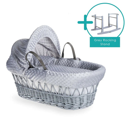 Grey Wicker Baby Moses Basket in Grey Dimple By Clair De Lune