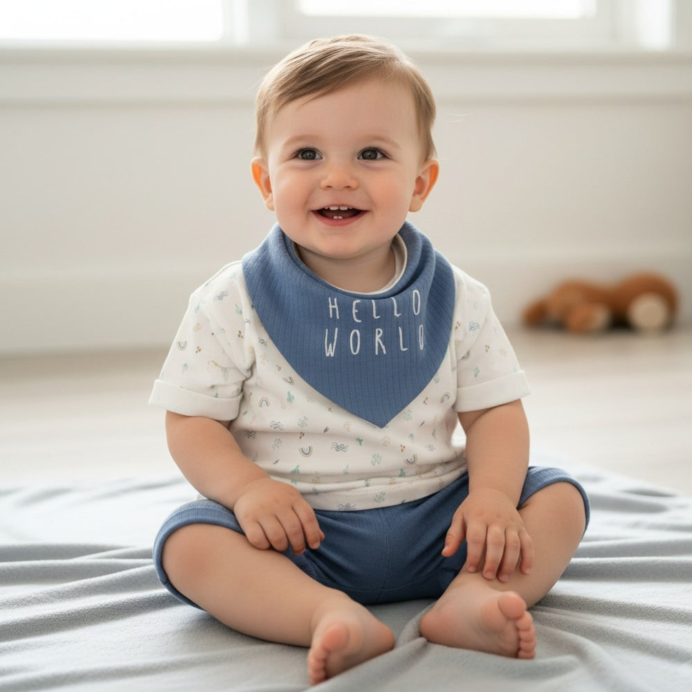 Baby Boy's Organic "Hello World" Ribbed Shorts Set