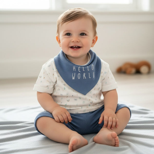 Baby Boy's Organic "Hello World" Ribbed Shorts Set