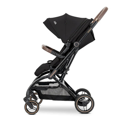 Lorelli Makaya 360 rotation stroller in black and taupe with canopy adjustable handlebar and mesh storage basket