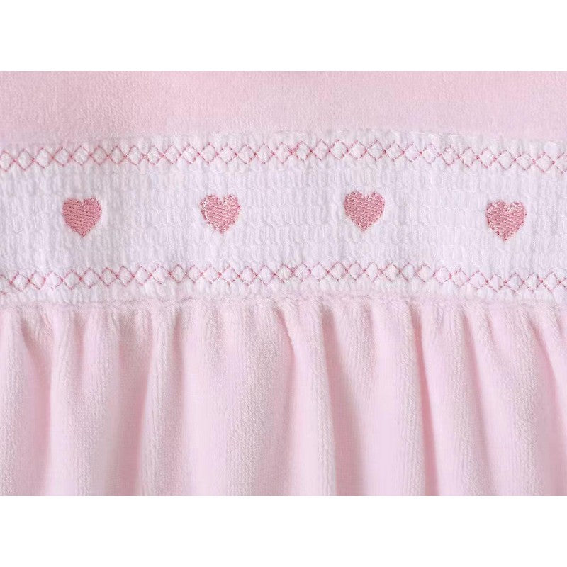 Baby Girls Pink Heart Velour Frill Collar Sleepsuit – 0-9 Months