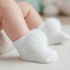 Luxury White Baby Pom Socks
