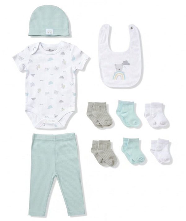 Mint green ribbed knit baby hat from unisex baby teddy bear ribbed 10 piece set made of soft fabric