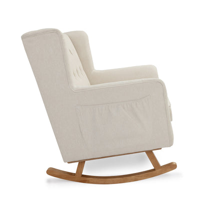 Babymore lux snuggle rocking chair ivory cream-colored upholstered with wooden rockers for comfortable rocking