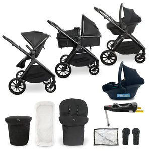 My babiie mb220 black 3-in-1 travel system with convertible stroller and matching isofix car seat base