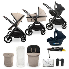 Beige and black my babiie mb220 3-in-1 convertible stroller system with car seat and isofix base in mink color