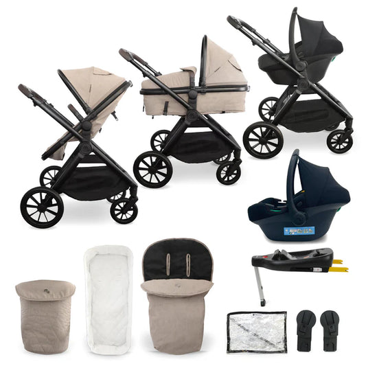 Beige and black my babiie mb220 3-in-1 convertible stroller system with car seat and isofix base in mink color