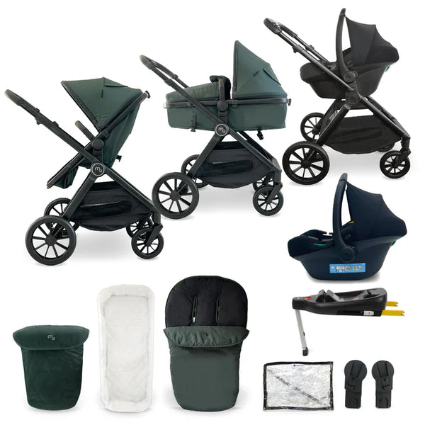My babiie mb220 3-in-1 travel system forest green convertible stroller with car seat and isofix in dark green and black